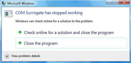 Com Surrogate Error under Windows Vista